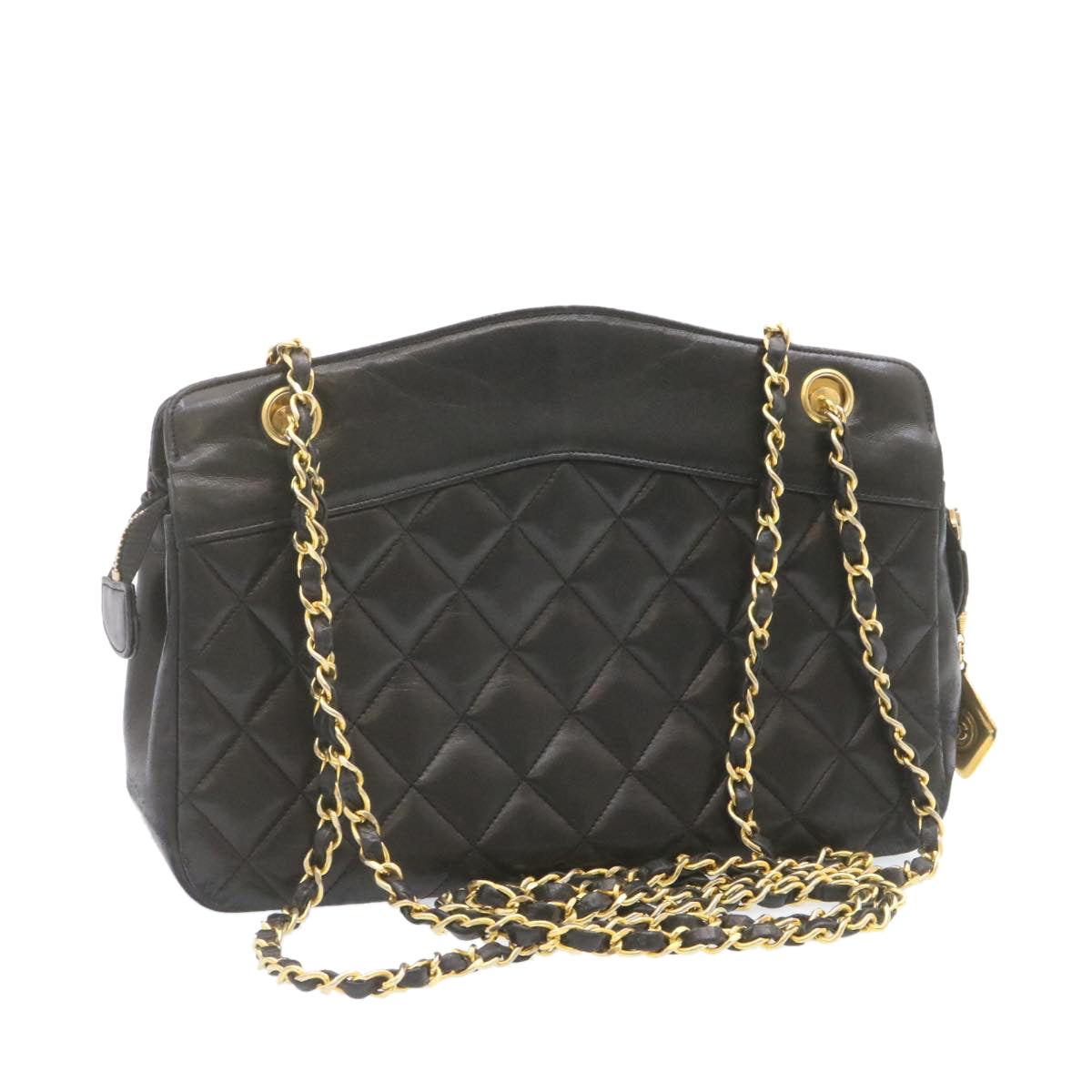 CHANEL Lamb Skin Matelasse Chain Shoulder Bag Black CC  am1201gA