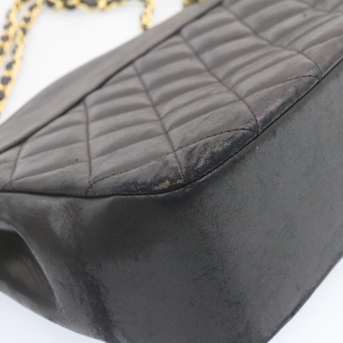 CHANEL Lamb Skin Matelasse Chain Shoulder Bag Black CC  am1201gA
