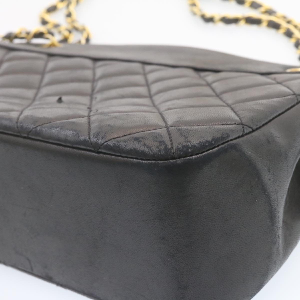 CHANEL Lamb Skin Matelasse Chain Shoulder Bag Black CC  am1201gA