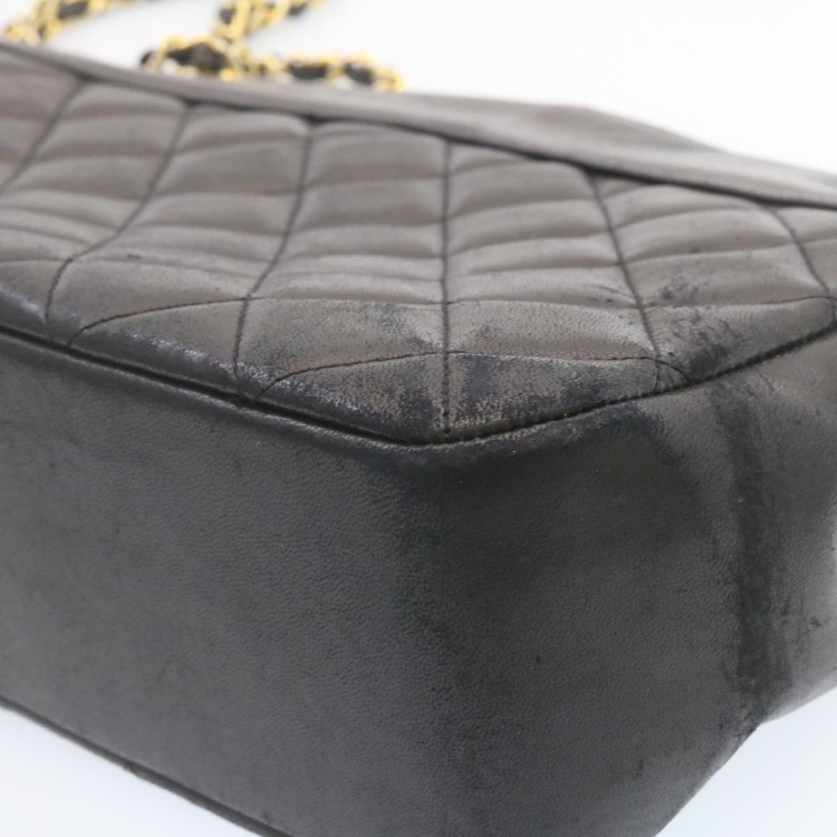CHANEL Lamb Skin Matelasse Chain Shoulder Bag Black CC  am1201gA
