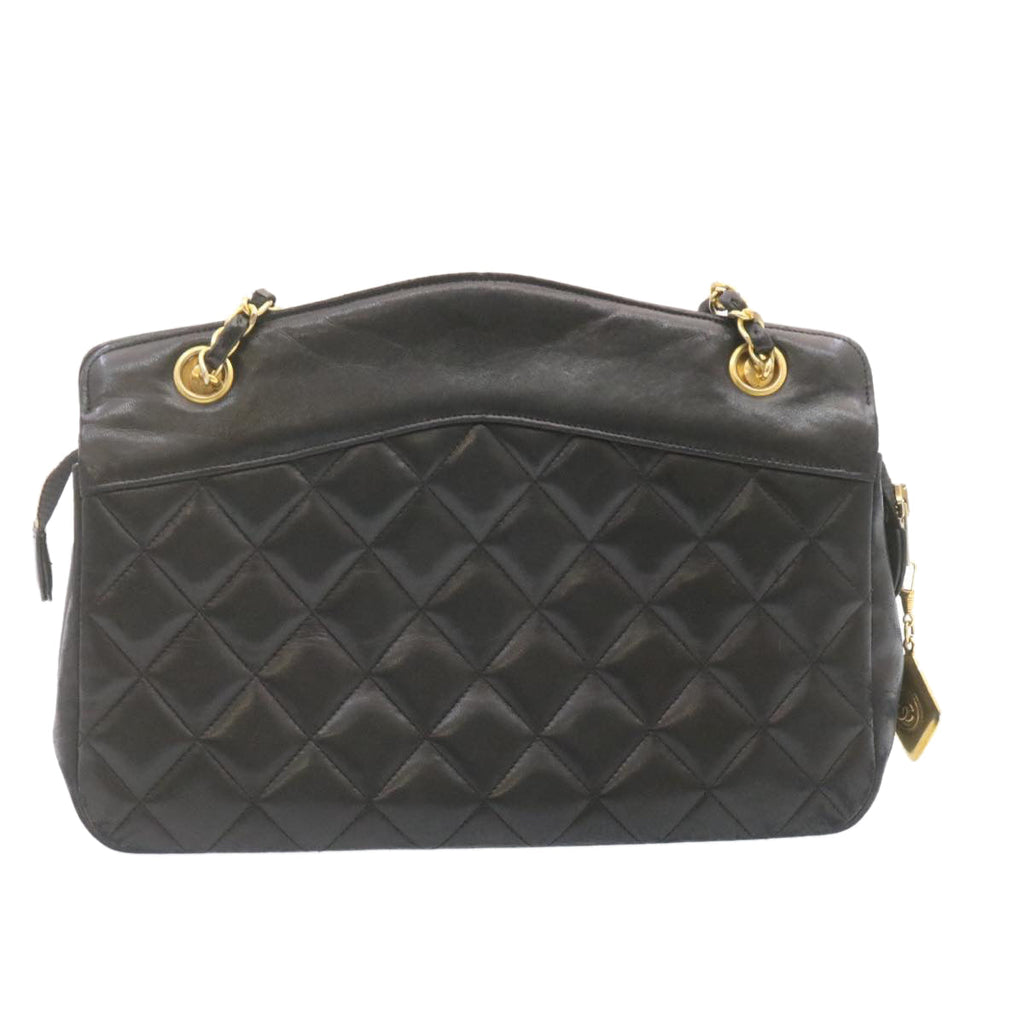 CHANEL Lamb Skin Matelasse Chain Shoulder Bag Black CC  am1201gA