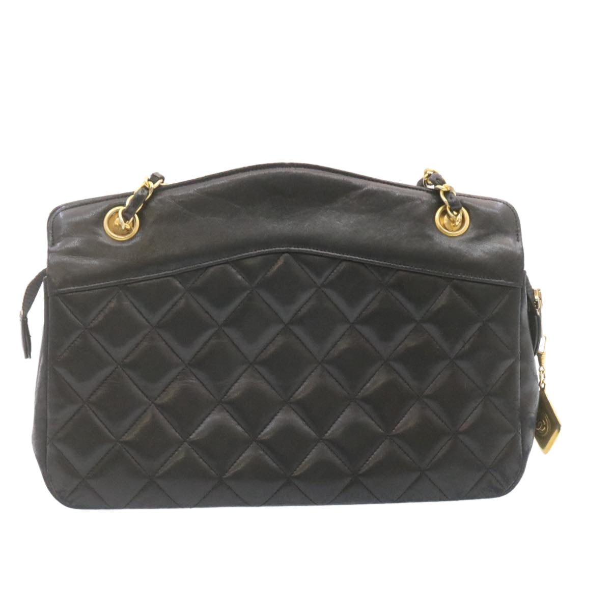 CHANEL Lamb Skin Matelasse Chain Shoulder Bag Black CC  am1201gA