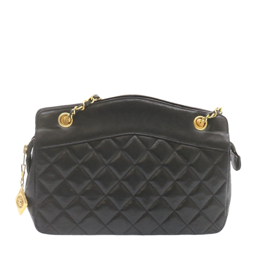 CHANEL Lamb Skin Matelasse Chain Shoulder Bag Black CC  am1201gA