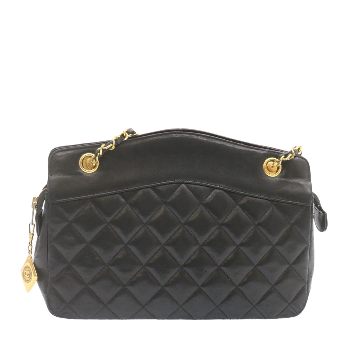 CHANEL Lamb Skin Matelasse Chain Shoulder Bag Black CC  am1201gA