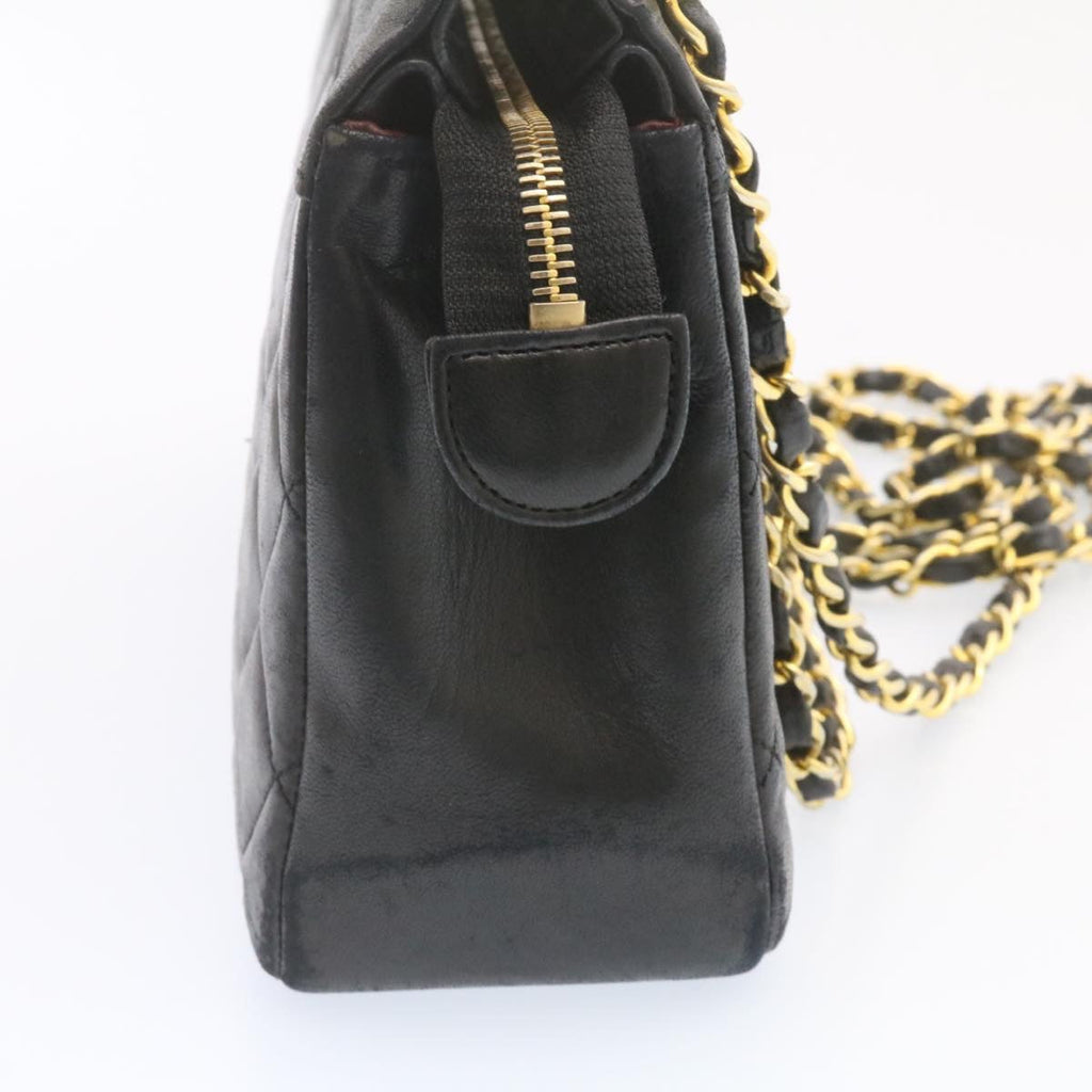 CHANEL Lamb Skin Matelasse Chain Shoulder Bag Black CC  am1201gA