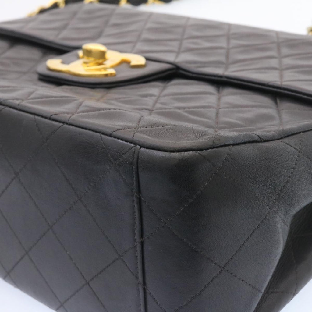 CHANEL Big Matelasse Flap Chain Shoulder Bag Lamb Skin Black Gold  am1276gA