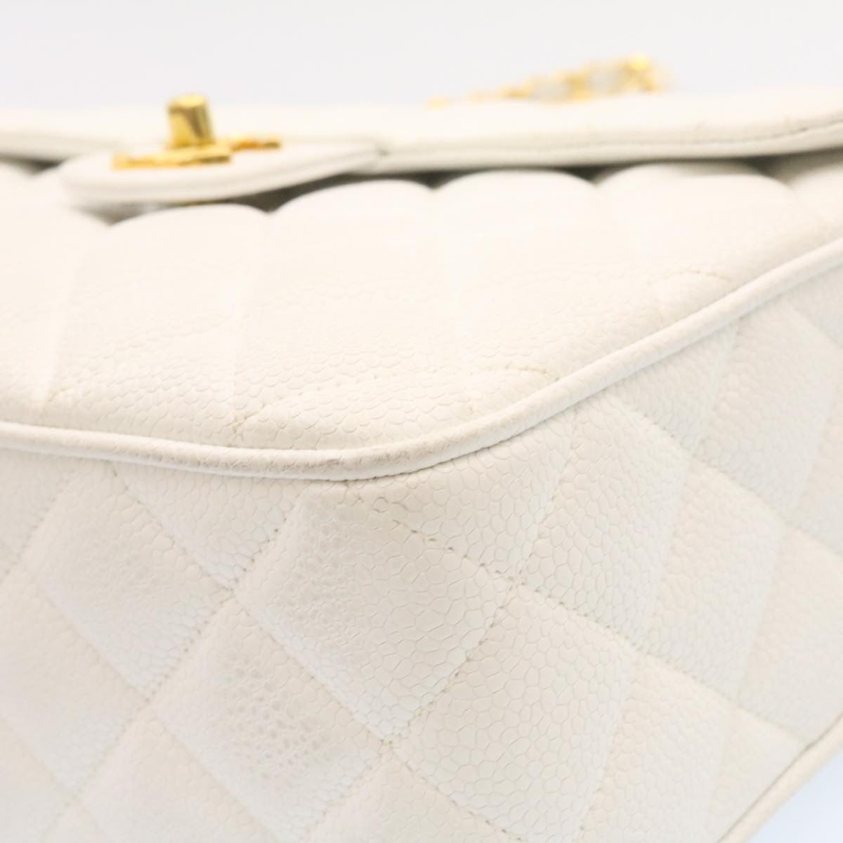 CHANEL Matelasse Chain Shoulder Bag Caviar Skin Gold White CC  am1370gA