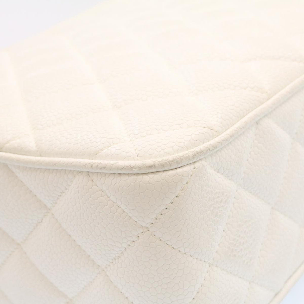 CHANEL Matelasse Chain Shoulder Bag Caviar Skin Gold White CC  am1370gA