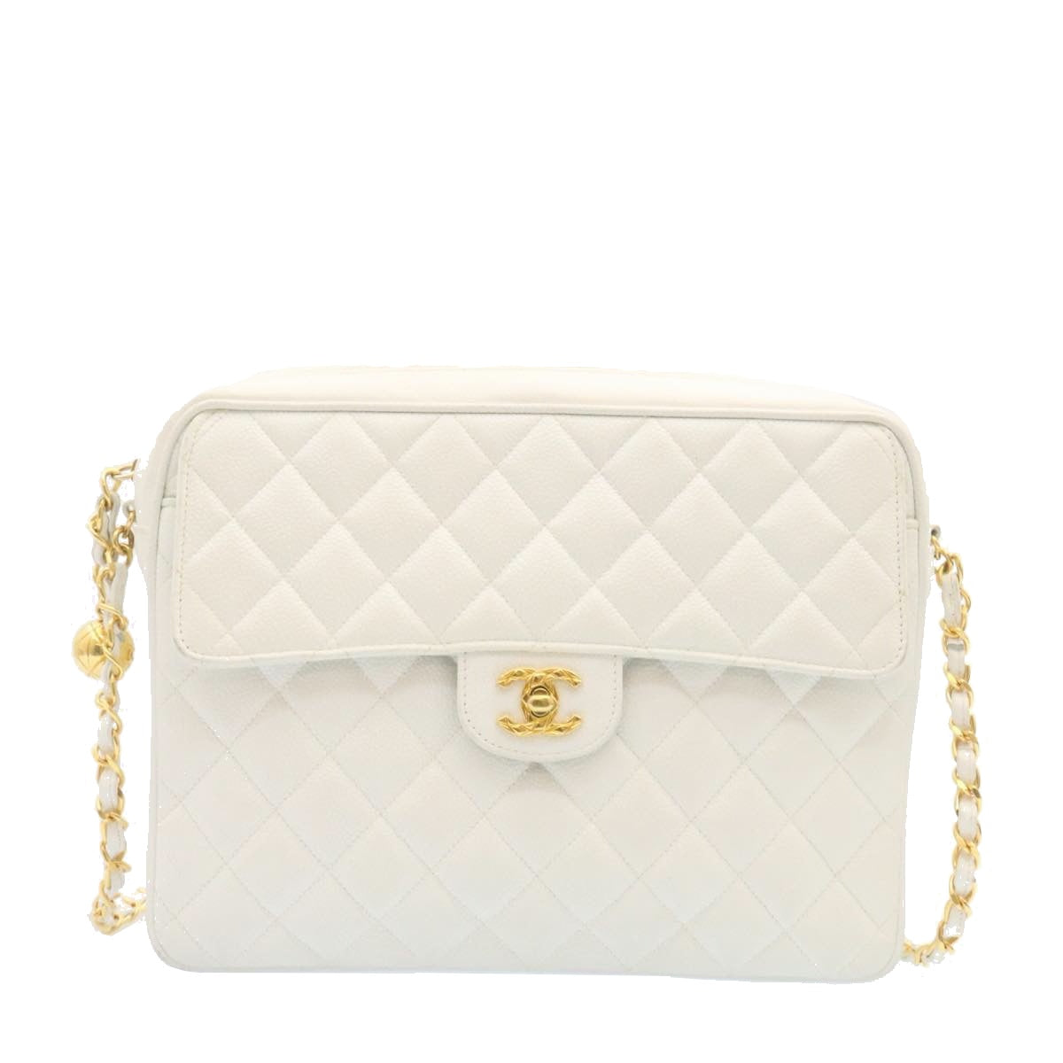 CHANEL Matelasse Chain Shoulder Bag Caviar Skin Gold White CC  am1370gA