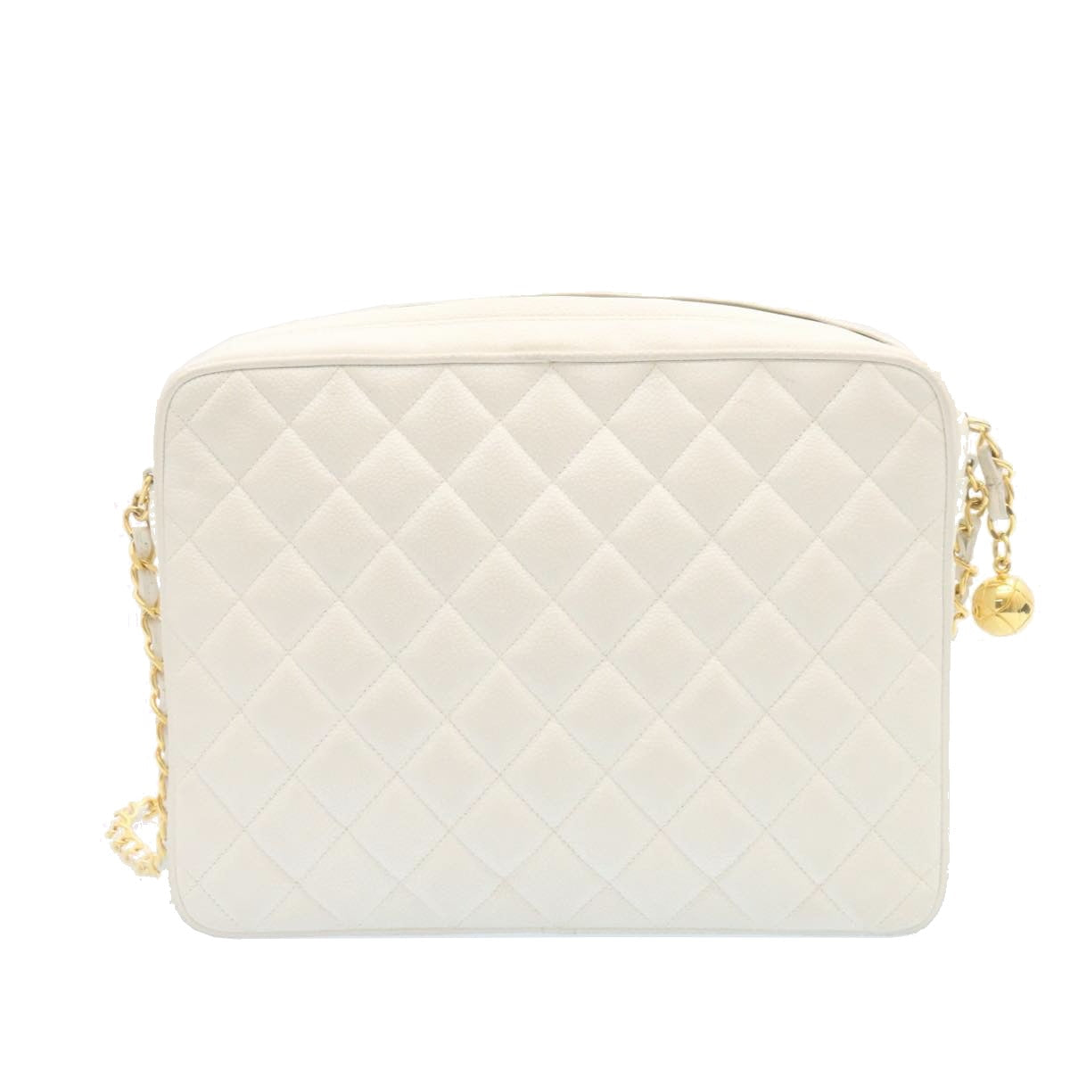 CHANEL Matelasse Chain Shoulder Bag Caviar Skin Gold White CC  am1370gA