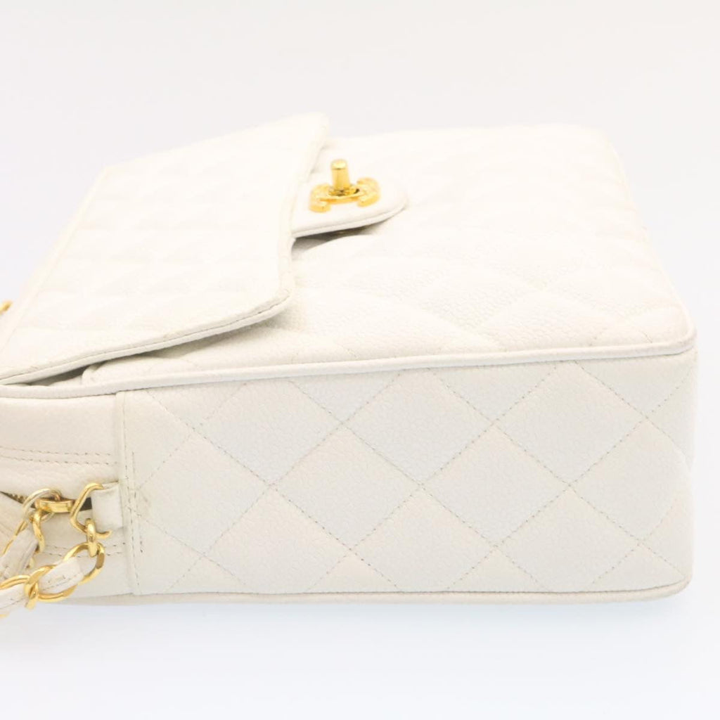 CHANEL Matelasse Chain Shoulder Bag Caviar Skin Gold White CC  am1370gA