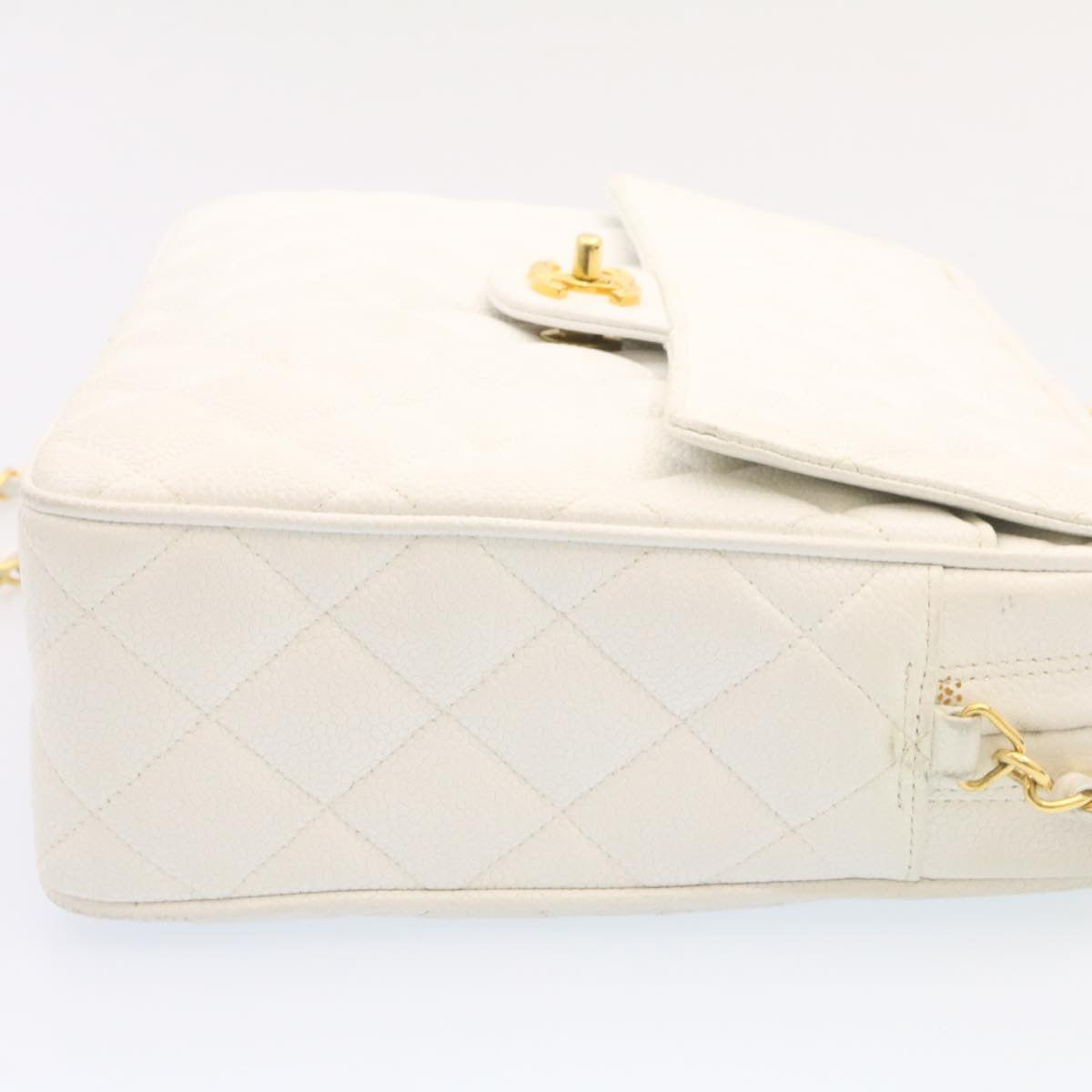CHANEL Matelasse Chain Shoulder Bag Caviar Skin Gold White CC  am1370gA