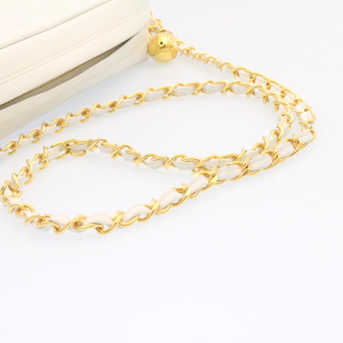 CHANEL Matelasse Chain Shoulder Bag Caviar Skin Gold White CC  am1370gA