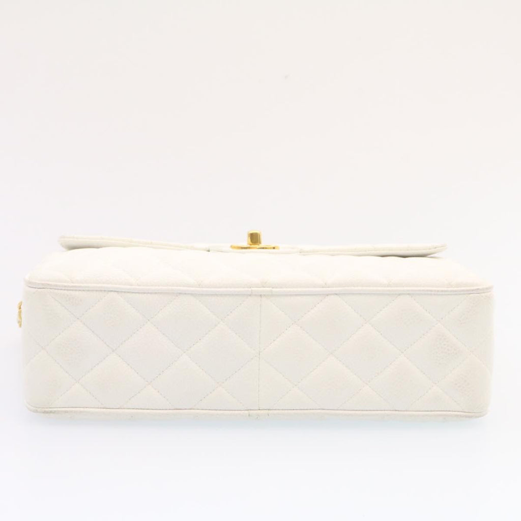 CHANEL Matelasse Chain Shoulder Bag Caviar Skin Gold White CC  am1370gA