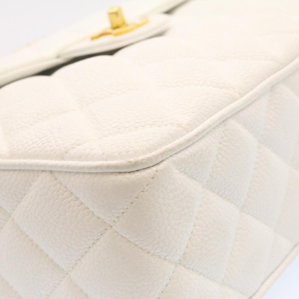 CHANEL Matelasse Chain Shoulder Bag Caviar Skin Gold White CC  am1370gA