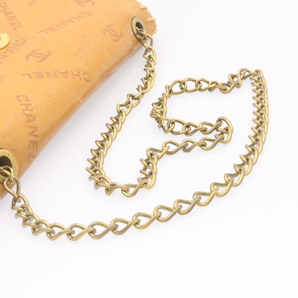 CHANEL Raffia Chain Flap Shoulder Bag Leather Beige CC  am1414gA