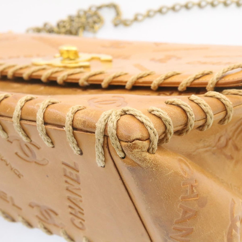 CHANEL Raffia Chain Flap Shoulder Bag Leather Beige CC  am1414gA
