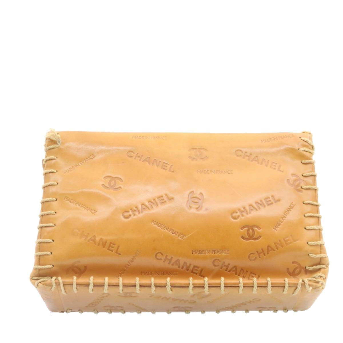 CHANEL Raffia Chain Flap Shoulder Bag Leather Beige CC  am1414gA