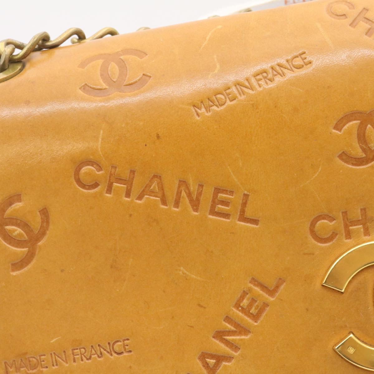 CHANEL Raffia Chain Flap Shoulder Bag Leather Beige CC  am1414gA