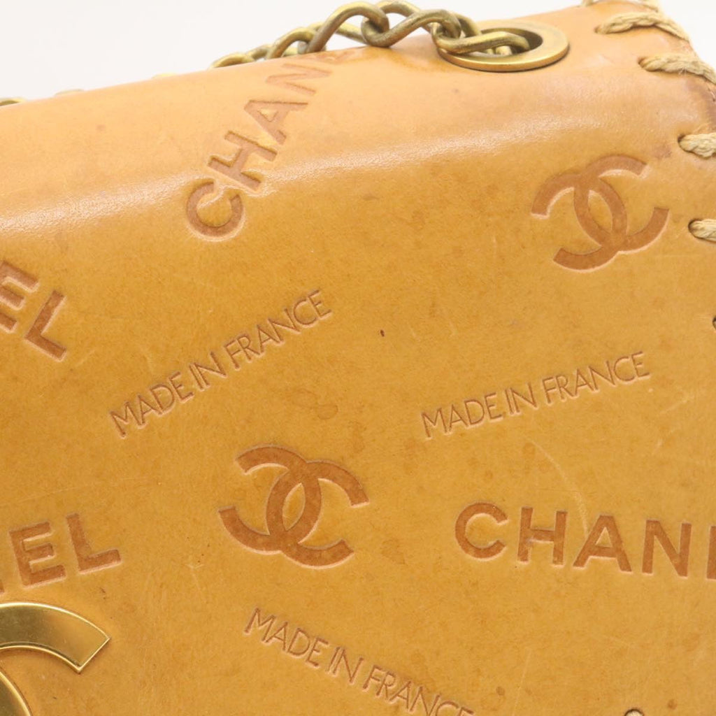 CHANEL Raffia Chain Flap Shoulder Bag Leather Beige CC  am1414gA