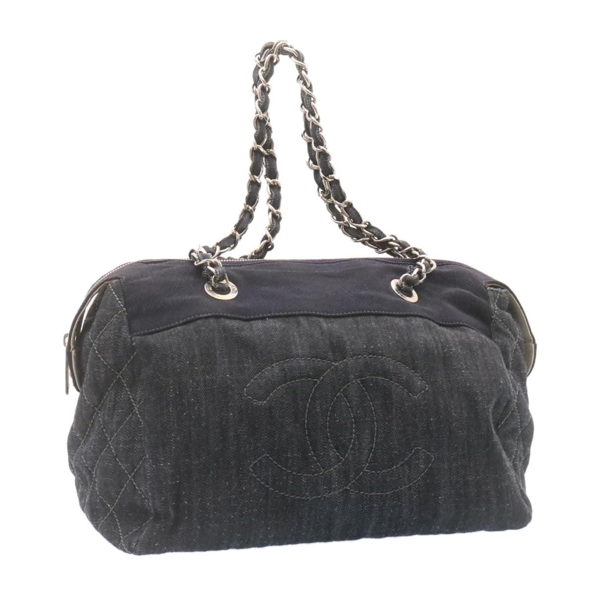 CHANEL Denim Matelasse Chain Shoulder Bag Navy CC  am1468gA