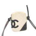 CHANEL Cambon Line Shoulder Bag Leather White Black CC  am1647gA