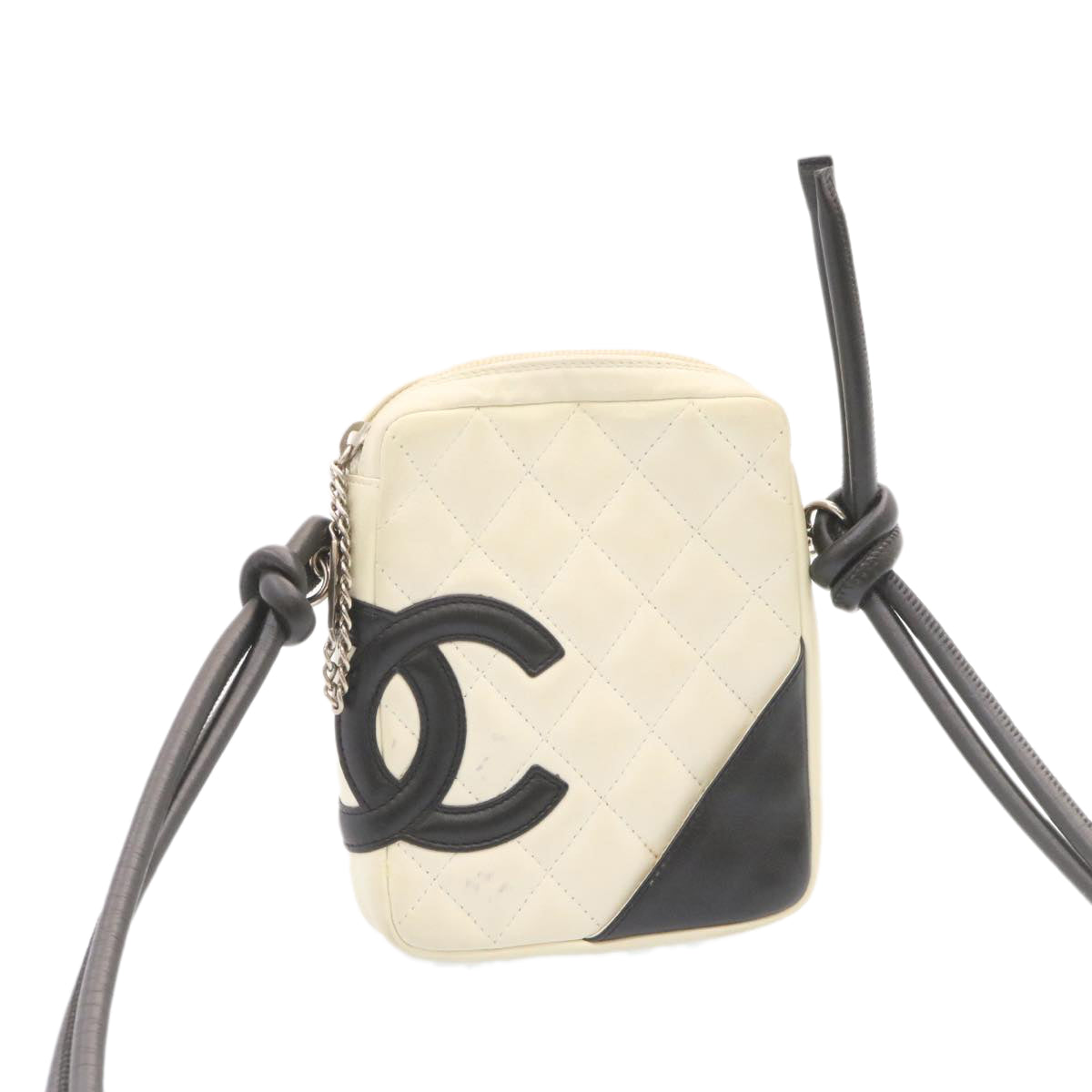 CHANEL Cambon Line Shoulder Bag Leather White Black CC  am1647gA