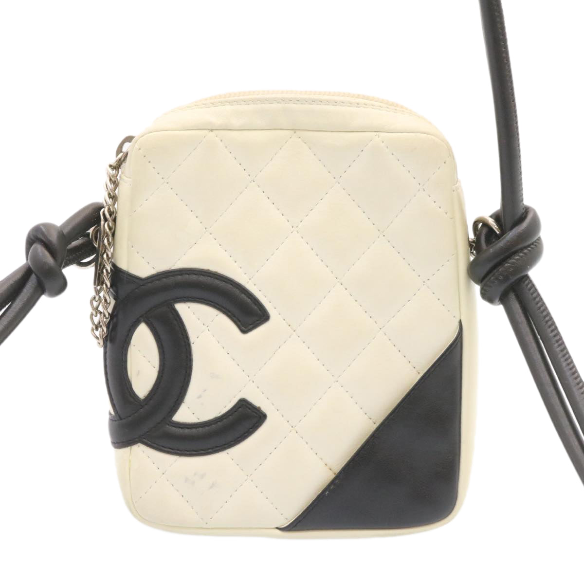 CHANEL Cambon Line Shoulder Bag Leather White Black CC  am1647gA