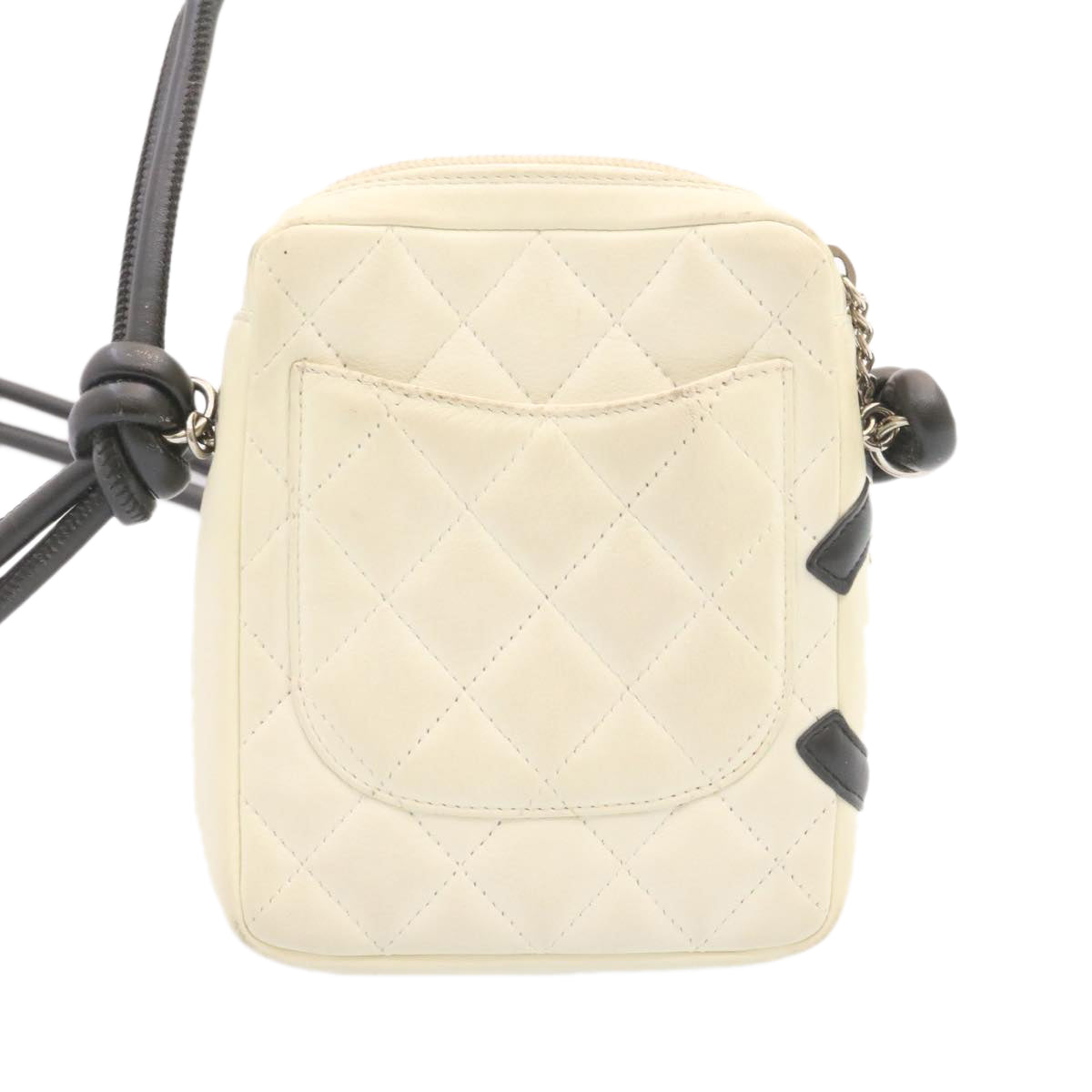 CHANEL Cambon Line Shoulder Bag Leather White Black CC  am1647gA