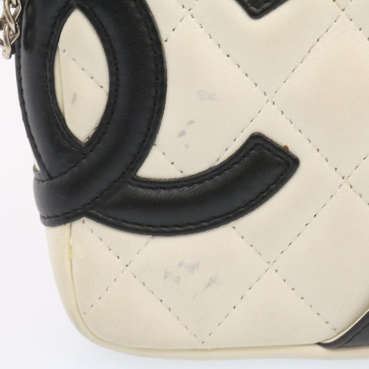 CHANEL Cambon Line Shoulder Bag Leather White Black CC  am1647gA