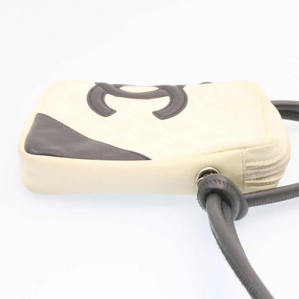 CHANEL Cambon Line Shoulder Bag Leather White Black CC  am1647gA