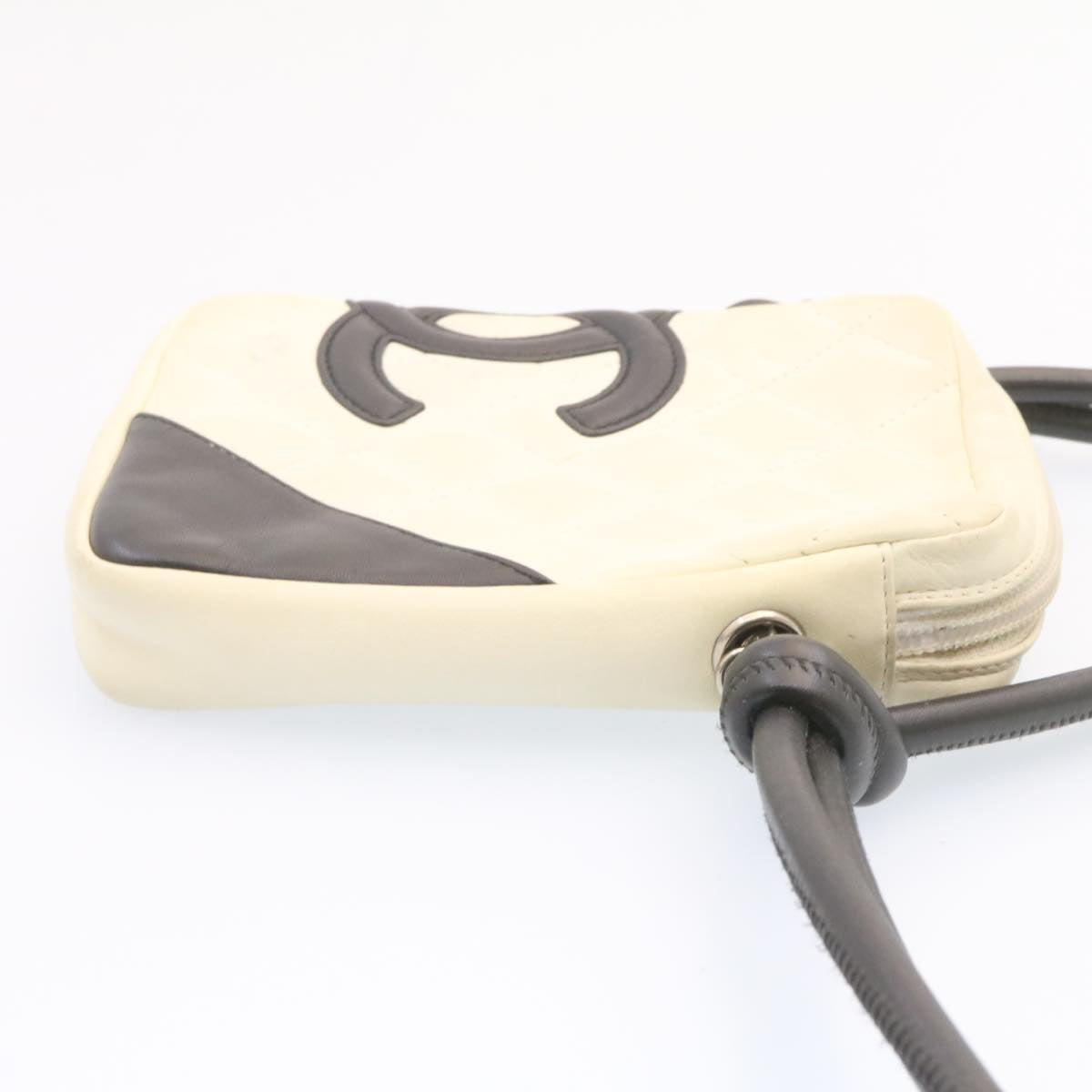 CHANEL Cambon Line Shoulder Bag Leather White Black CC  am1647gA