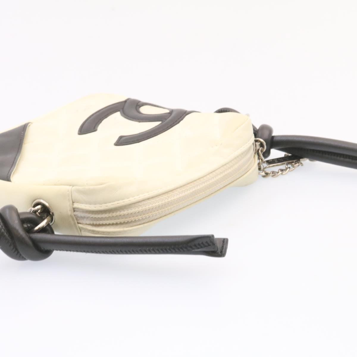 CHANEL Cambon Line Shoulder Bag Leather White Black CC  am1647gA