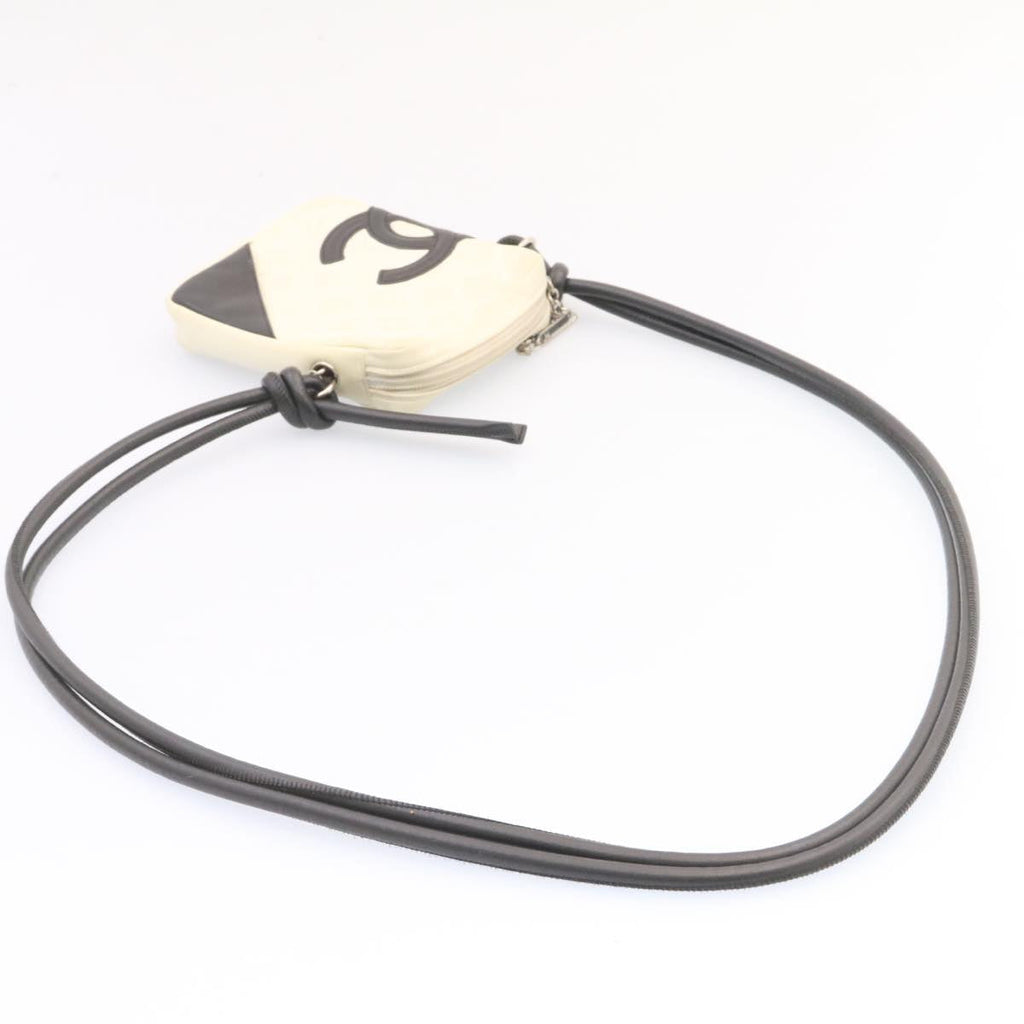 CHANEL Cambon Line Shoulder Bag Leather White Black CC  am1647gA