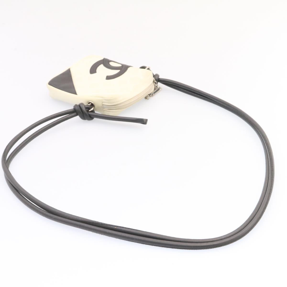 CHANEL Cambon Line Shoulder Bag Leather White Black CC  am1647gA