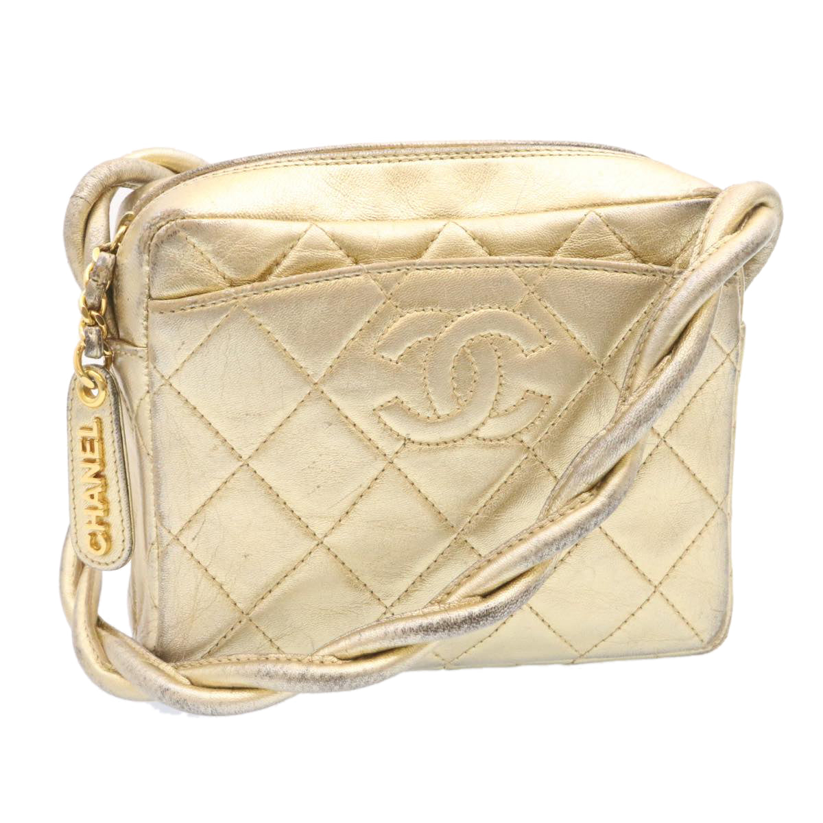 CHANEL Lamb Skin Matelasse Shoulder Bag Gold CC  am1684gA