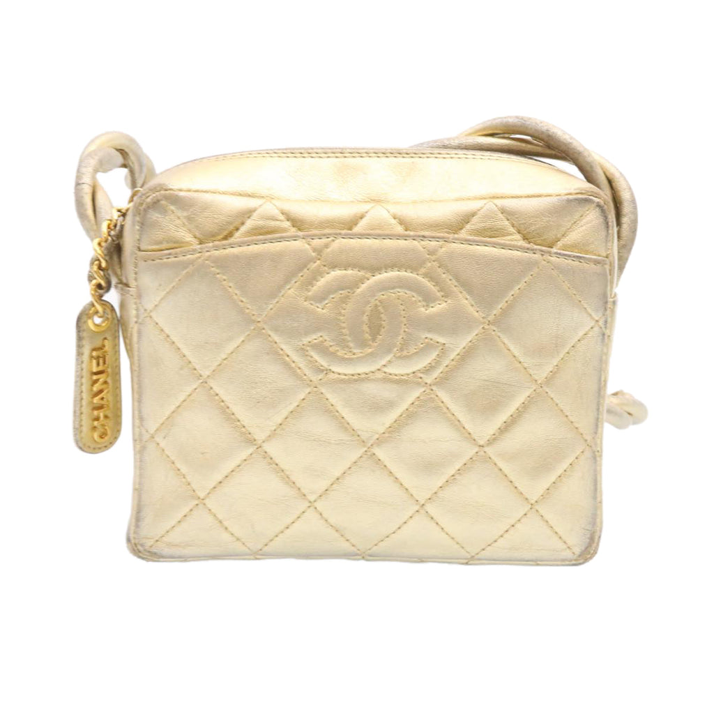 CHANEL Lamb Skin Matelasse Shoulder Bag Gold CC  am1684gA