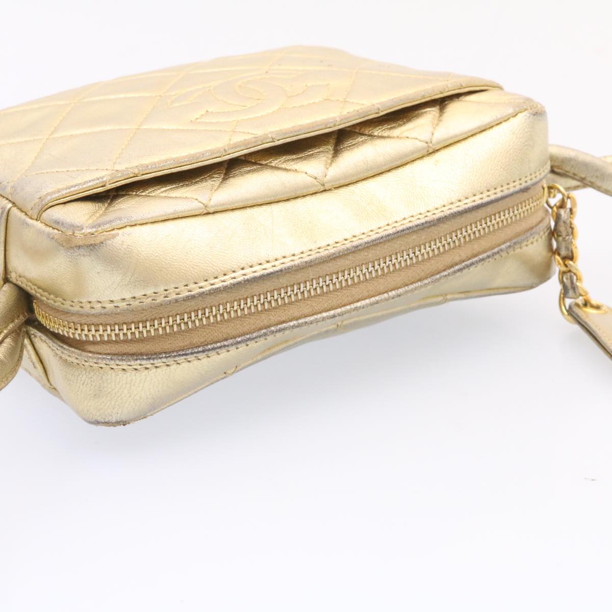CHANEL Lamb Skin Matelasse Shoulder Bag Gold CC  am1684gA