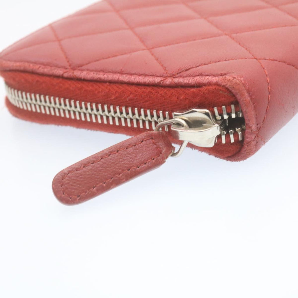 CHANEL Matelasse Wallet Lamb Skin Red CC  am2154g