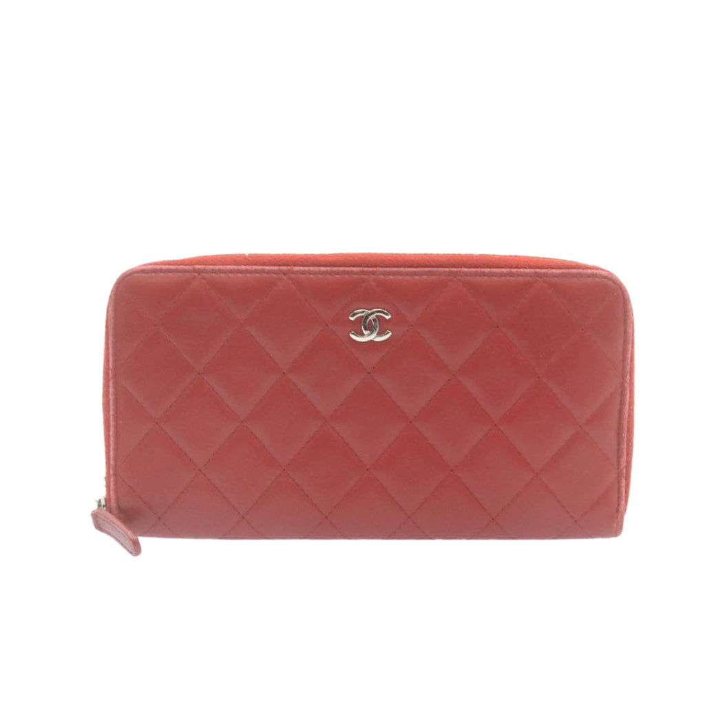 CHANEL Matelasse Wallet Lamb Skin Red CC  am2154g