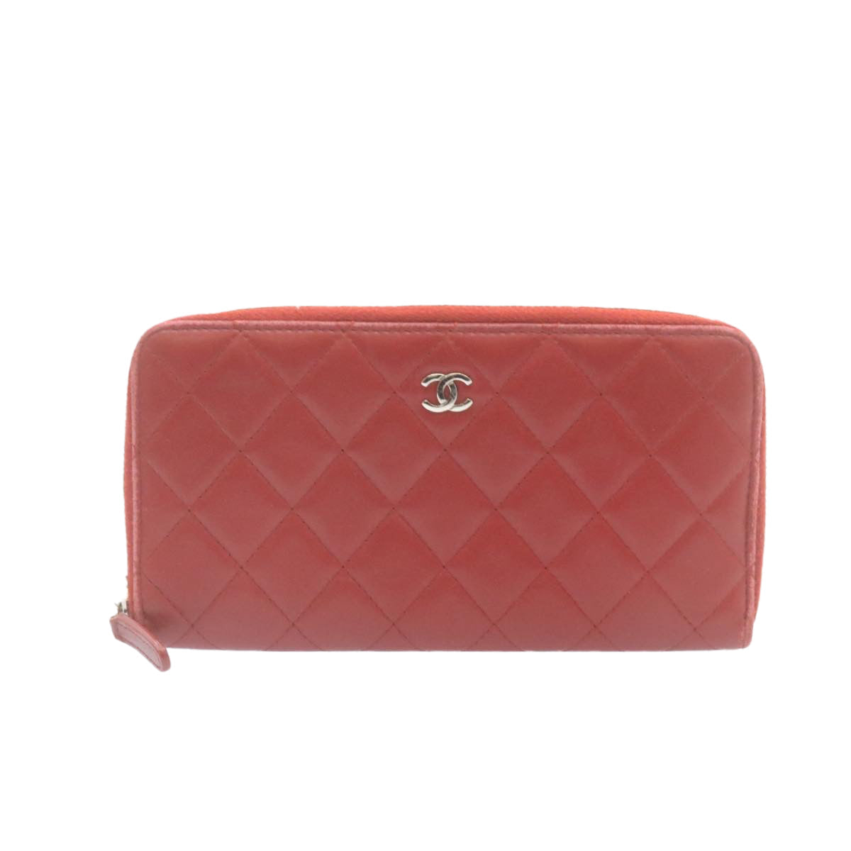 CHANEL Matelasse Wallet Lamb Skin Red CC  am2154g
