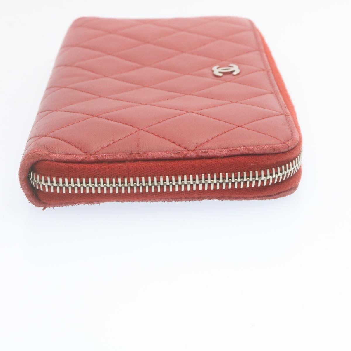 CHANEL Matelasse Wallet Lamb Skin Red CC  am2154g