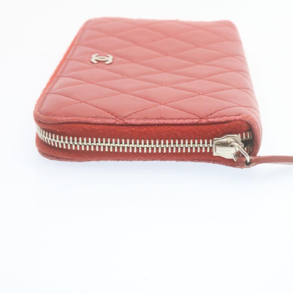 CHANEL Matelasse Wallet Lamb Skin Red CC  am2154g