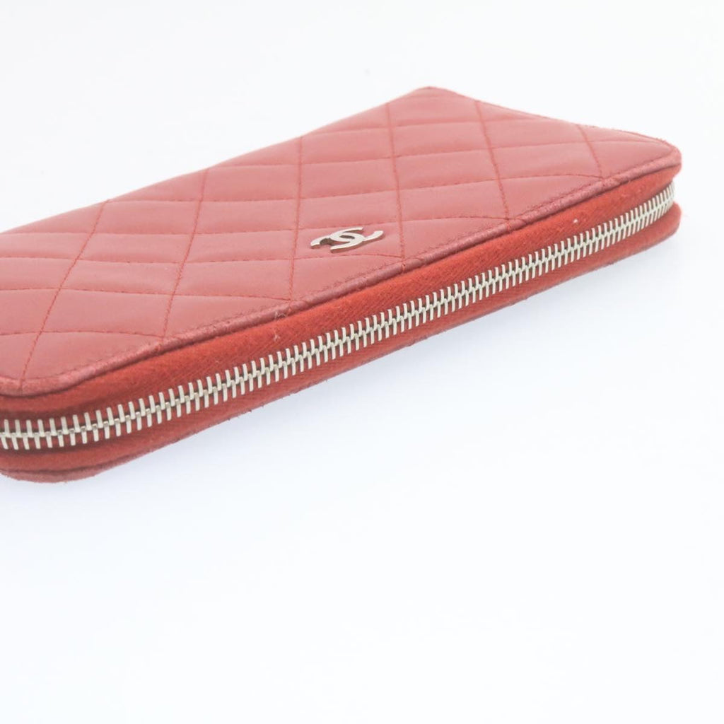CHANEL Matelasse Wallet Lamb Skin Red CC  am2154g