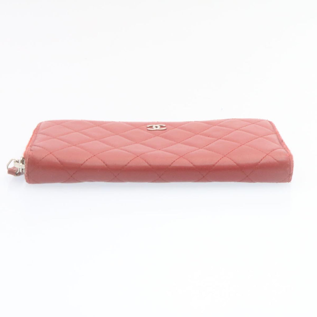 CHANEL Matelasse Wallet Lamb Skin Red CC  am2154g