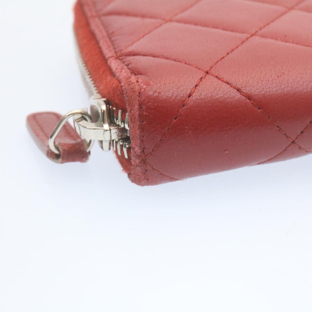 CHANEL Matelasse Wallet Lamb Skin Red CC  am2154g