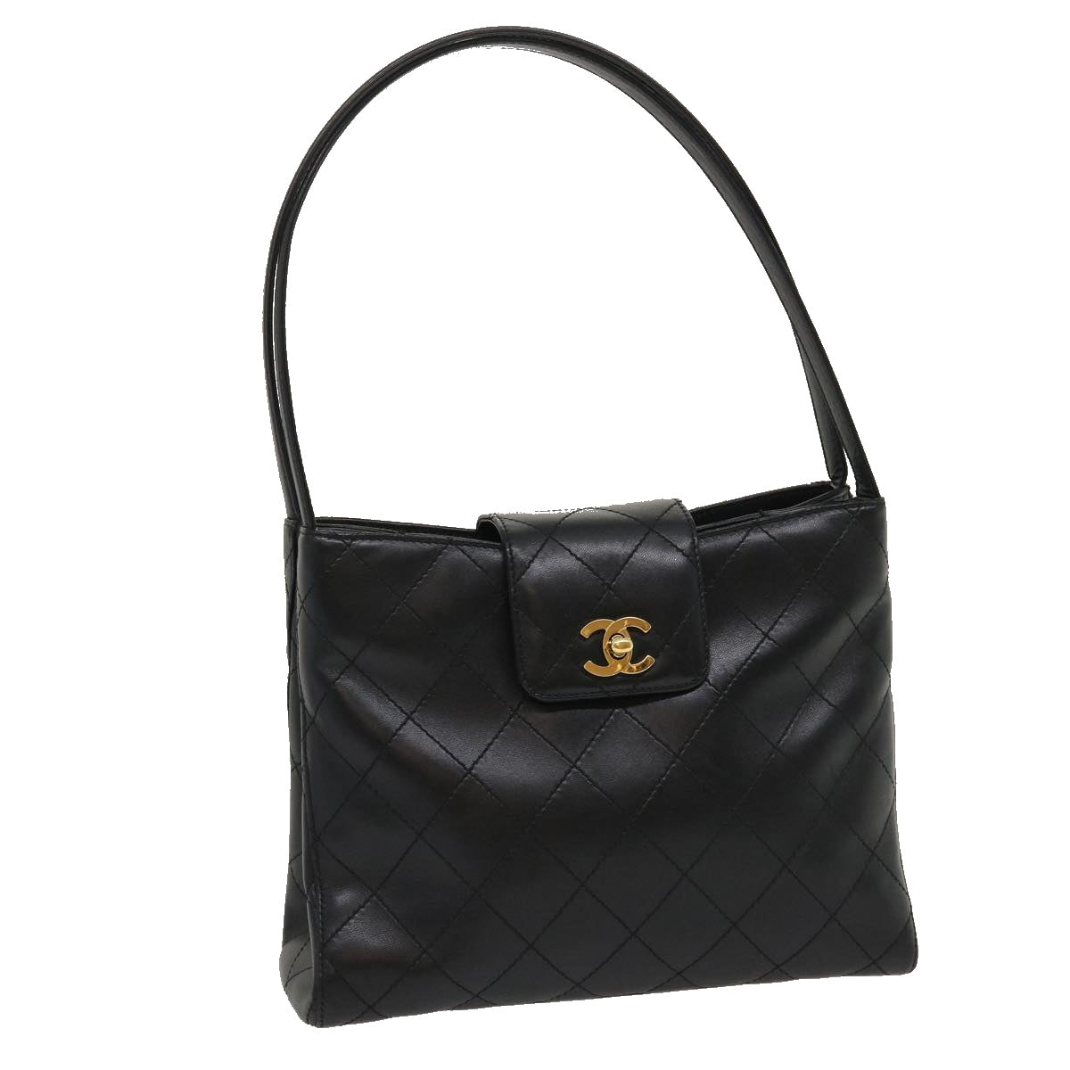 CHANEL Matelasse Shoulder Bag Lamb Skin Black CC  am2485gA