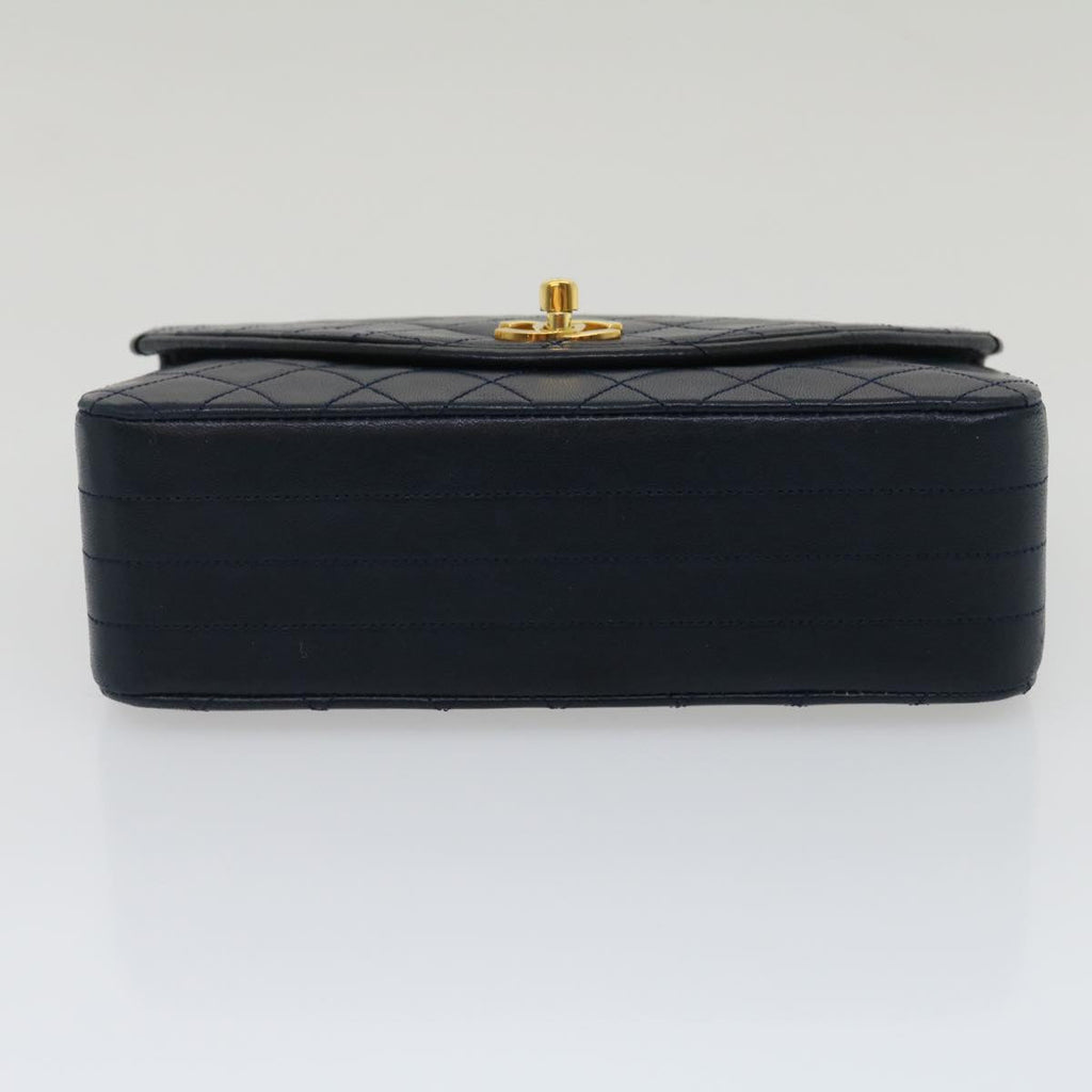 CHANEL Matelasse Chain Flap Shoulder Bag Lamb Skin Navy Gold CC  am2602gA