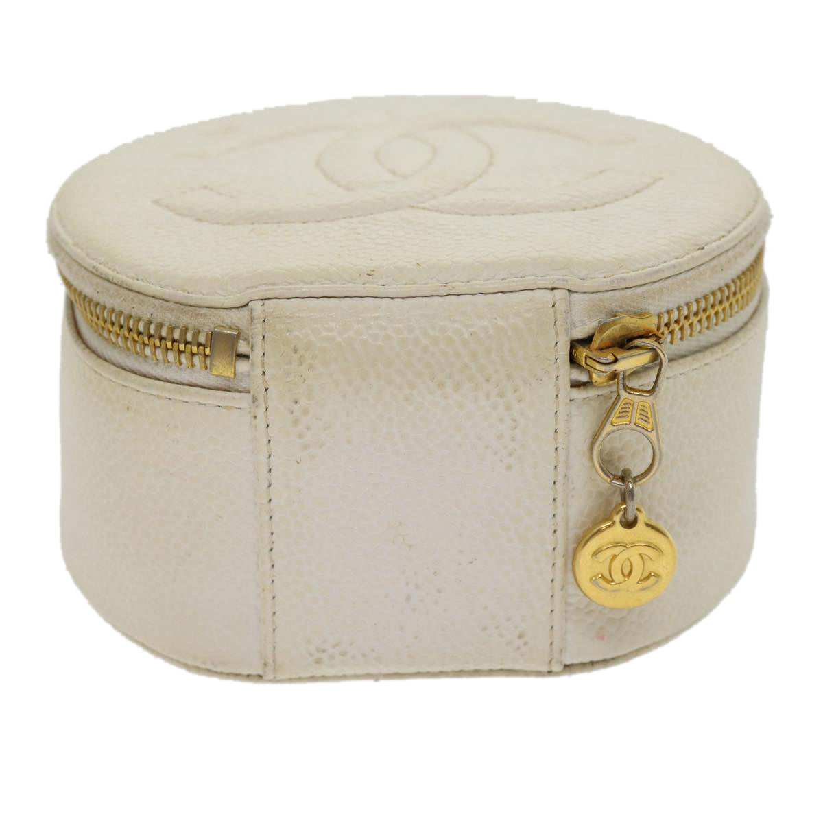 CHANEL Accessory Case Caviar Skin White CC Auth am2700gA