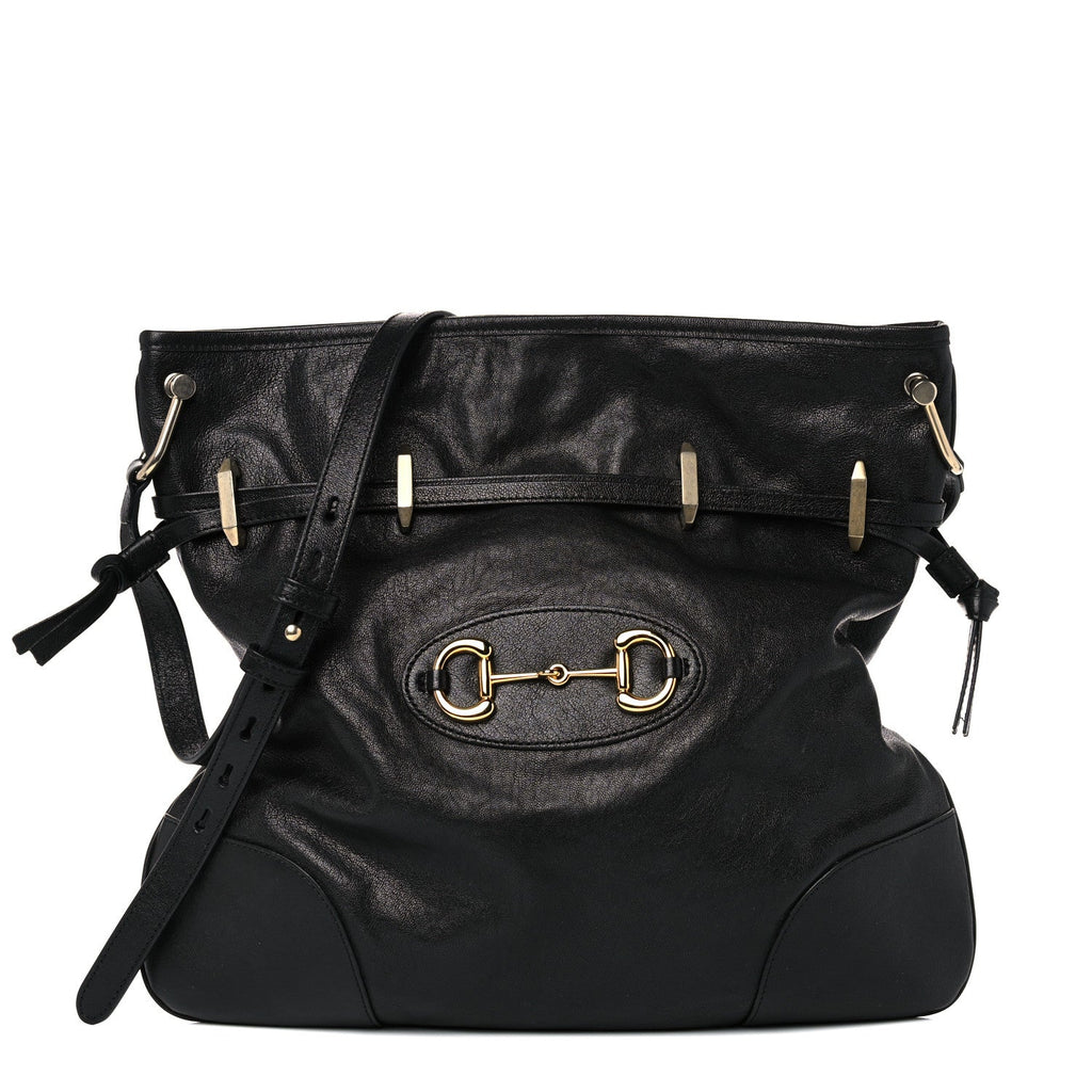 Gucci 1955 Morsetto Leather Horsebit Drawstring Black Bucket Bag 602089
